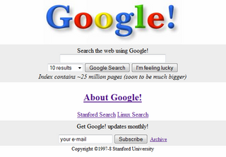 A screenshot of the original Google homepage
